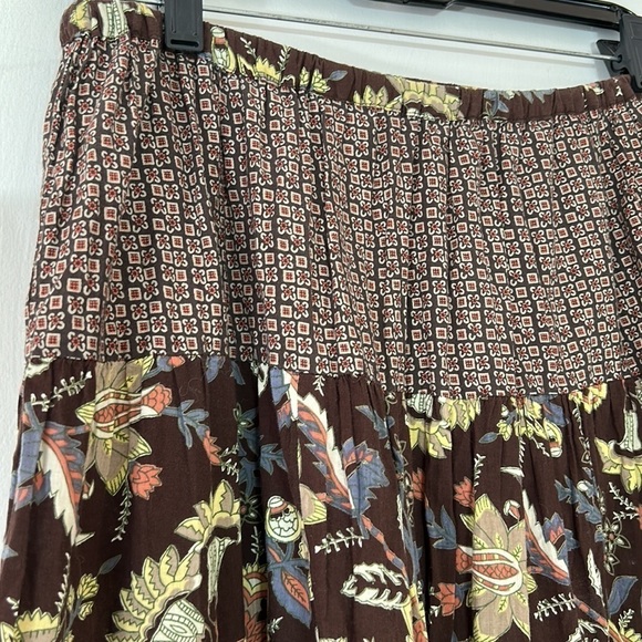 Y2K ELEMENTZ Cotton tiered Bohemian maxi skirt Brown floral mixed prints medium - Picture 2 of 5